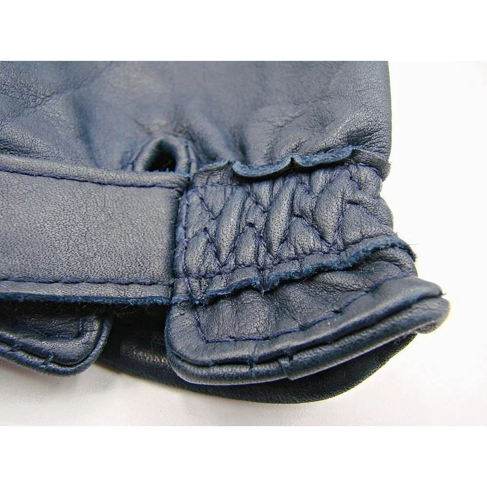 Daniel Hays Navy Blue Top Grain Cowhide Adj Wrist Leather Gloves Womens Size M